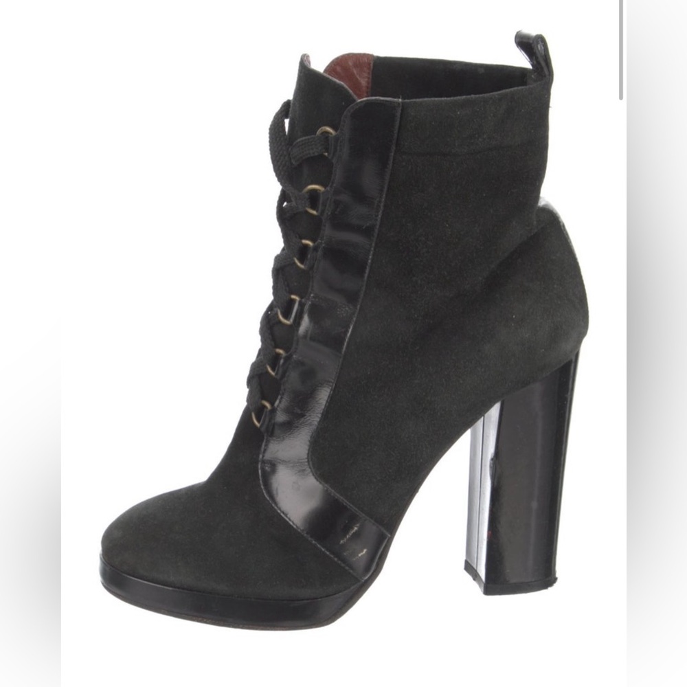 Marc by Marc Jacobs Black Suede Lace Up Booties Size 37.5 Y2K Heeled Boots